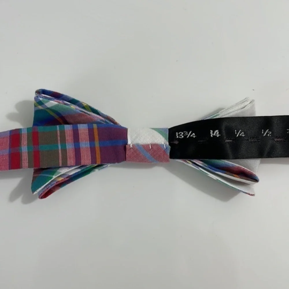 Tommy Hilfiger Brady cotton madras plaid adjustable bow tie.  Fixed bow. ‎ New!